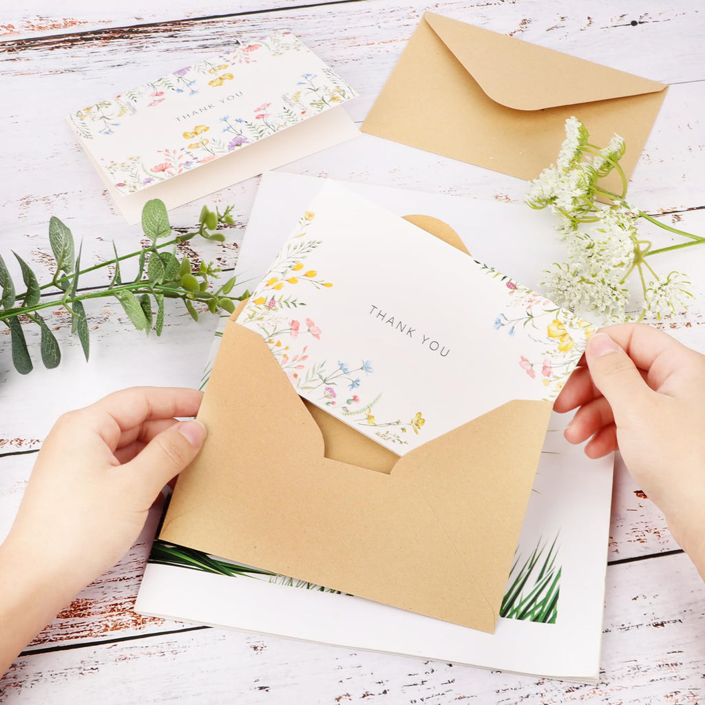 Lemicin 100 Packs Wildflower Thank You Cards with Envelopes -4x6 Inches Thank You Letter Set with Envelopes and Stickers for Birthday Parties Baby Showers Bridal Weddings Graduation Ceremonies