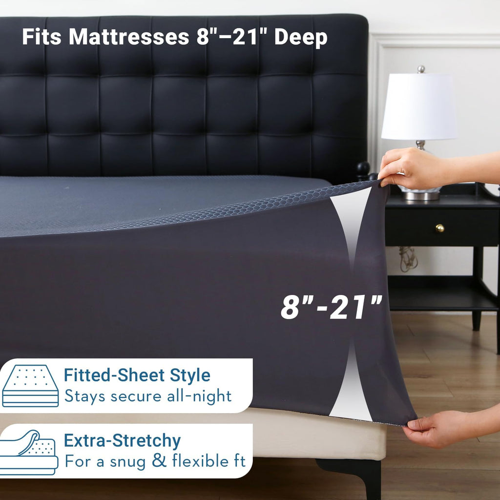 MUXHOMO Waterproof Queen Mattress Protector, Breathable & Noiseless Mattress Cover Queen Size Bed with 8"-21" Deep Pocket, Cooling 3D Air Fabric Bed Pad Cover Washable for Home, Dark Grey