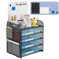 Desk Organizer with Erase Board, Storage Bag, Pen and Whiteboard Eraser, 5-Tier Paper Letter Tray File Organization: Mesh Workspace Document Storage Desktop Organizer Accessories for Office Supplies