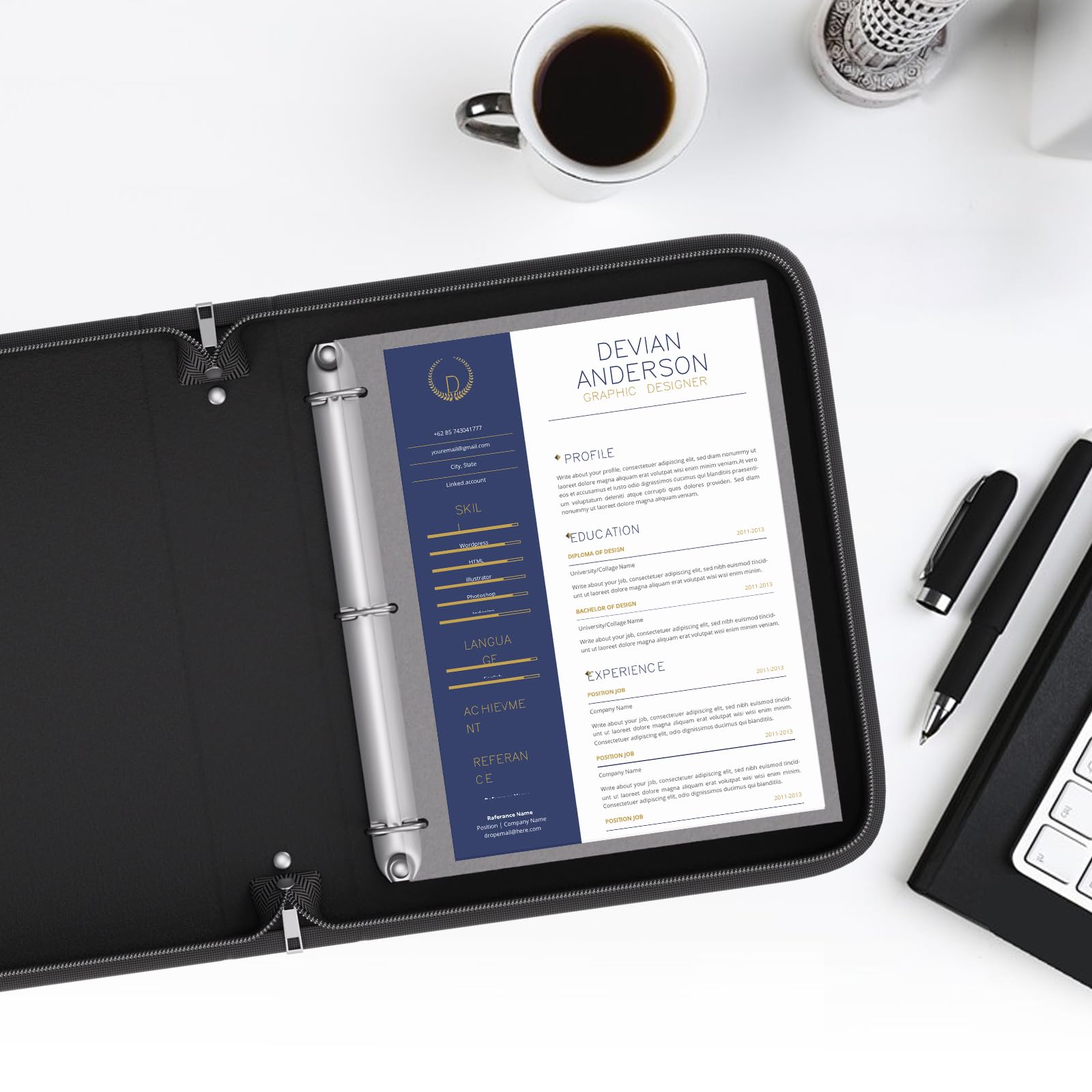ZOOPIP Fireproof 3 Ring Binder with Zipper, 1.5 Inch D Rings Hold up 375 Sheets of 8.5" x 11" (A4), Compatible with Clear Page Protectors, Built-in Net and Pen Holder(Black, 1 Pcs)