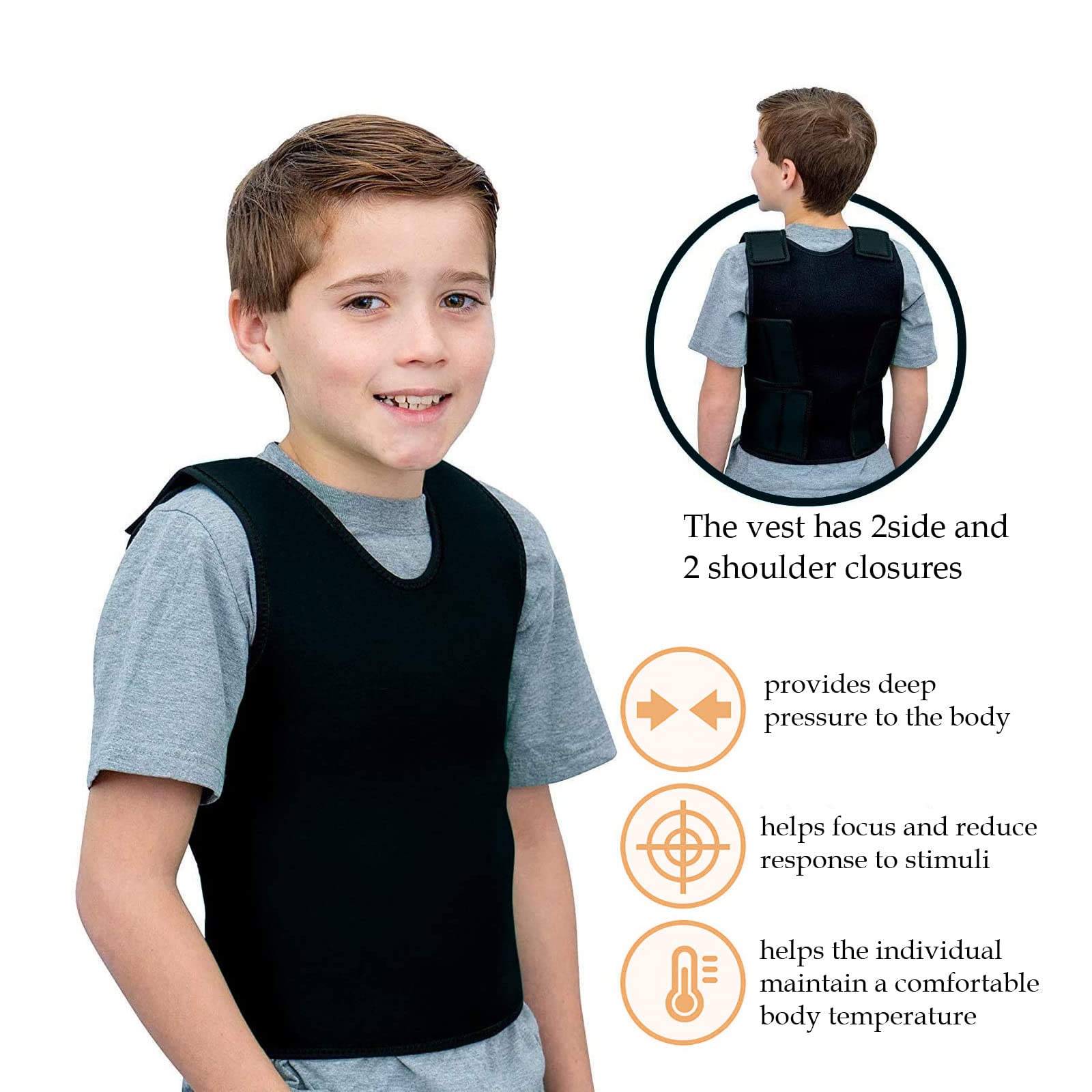 Sensory Compression Vest Sensory Processing Disorder Vest Deep Pressure Comfort for Autism Hyperactivity Mood Processing Disorders (Medium 17” x 30”)
