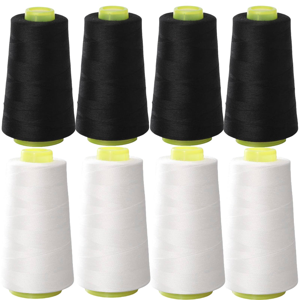 Black & White Sewing Thread, 8PCS 40S/2 3000 Yard Spool Serger Thread, All Purpose Polyester Thread Serger Thread Cones