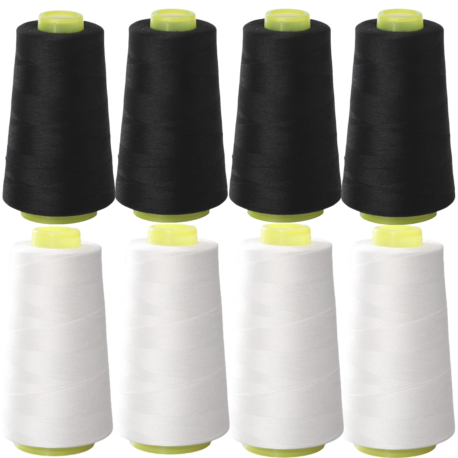 Black & White Sewing Thread, 8PCS 40S/2 3000 Yard Spool Serger Thread, All Purpose Polyester Thread Serger Thread Cones