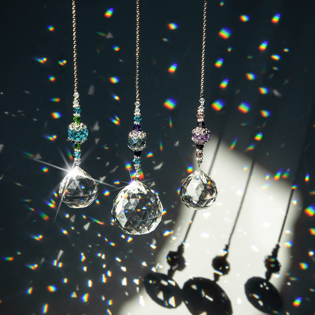 H&D Hyaline & Dora Clear Crystal Prism Ball Rainbow Maker Window Prisms Suncatcher,Pack of 3