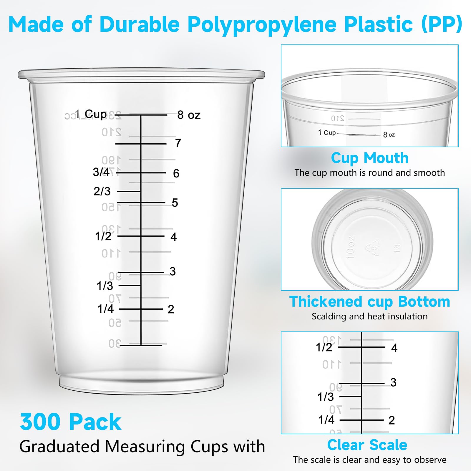 200Pcs Clear Plastic Measuring Cup, 8oz Disposable Measuring Cups Reusable Mixing Cups Graduated Cups for Epoxy Resin Stain Glue Paint Mixing