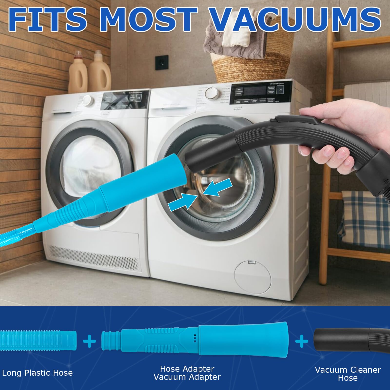 2 Pieces Dryer Vent Cleaning Kit, Lint Vacuum Attachment and Flexible Dryer Lint Brush, Compatible with Most Vacuums, Lint Remover Power Washer Accessory, Blue