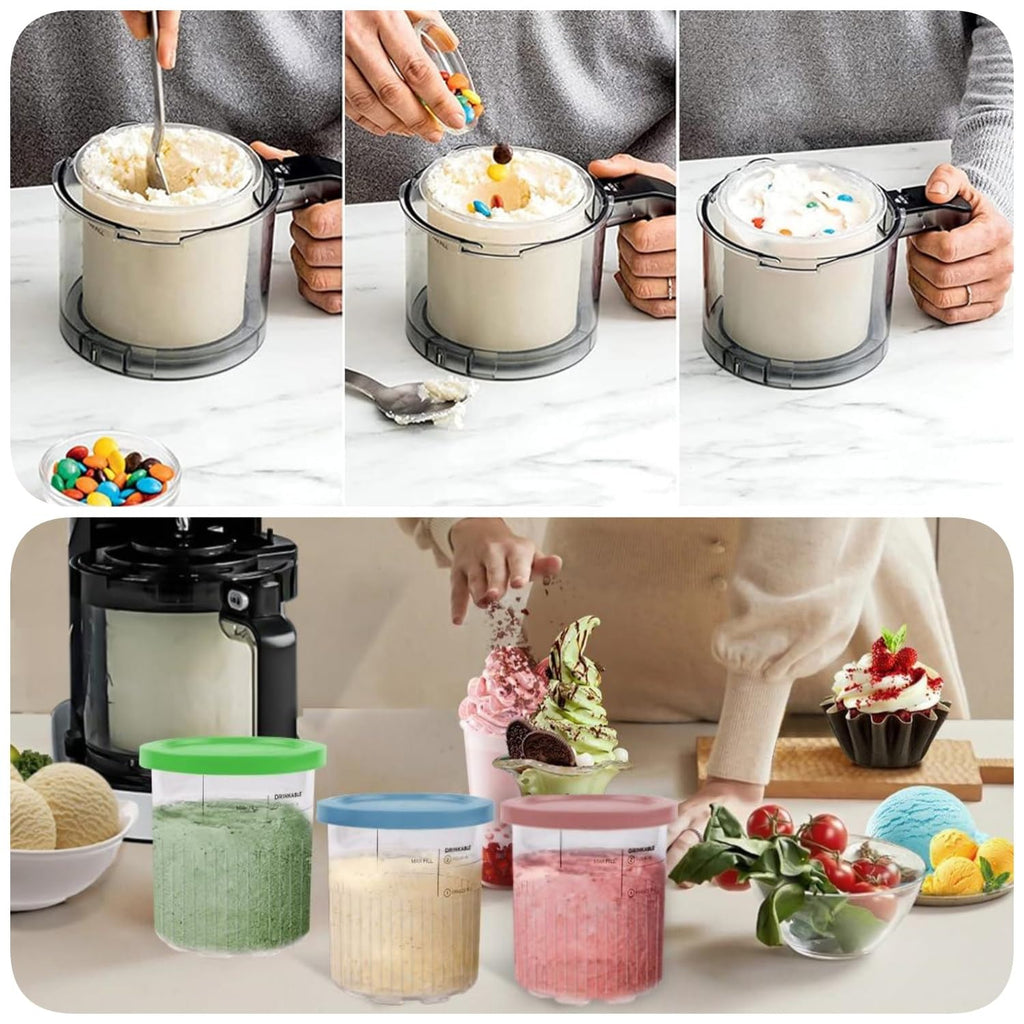 4 Pack Ice Cream Pints and Lids Compatible with Ninja NC300 NC301 NC299AMZ Series Creami Ice Cream Makers,BPA-Free,Dishwasher Safe,Color Lids,(16oz Cups) (NC301 Series 4)