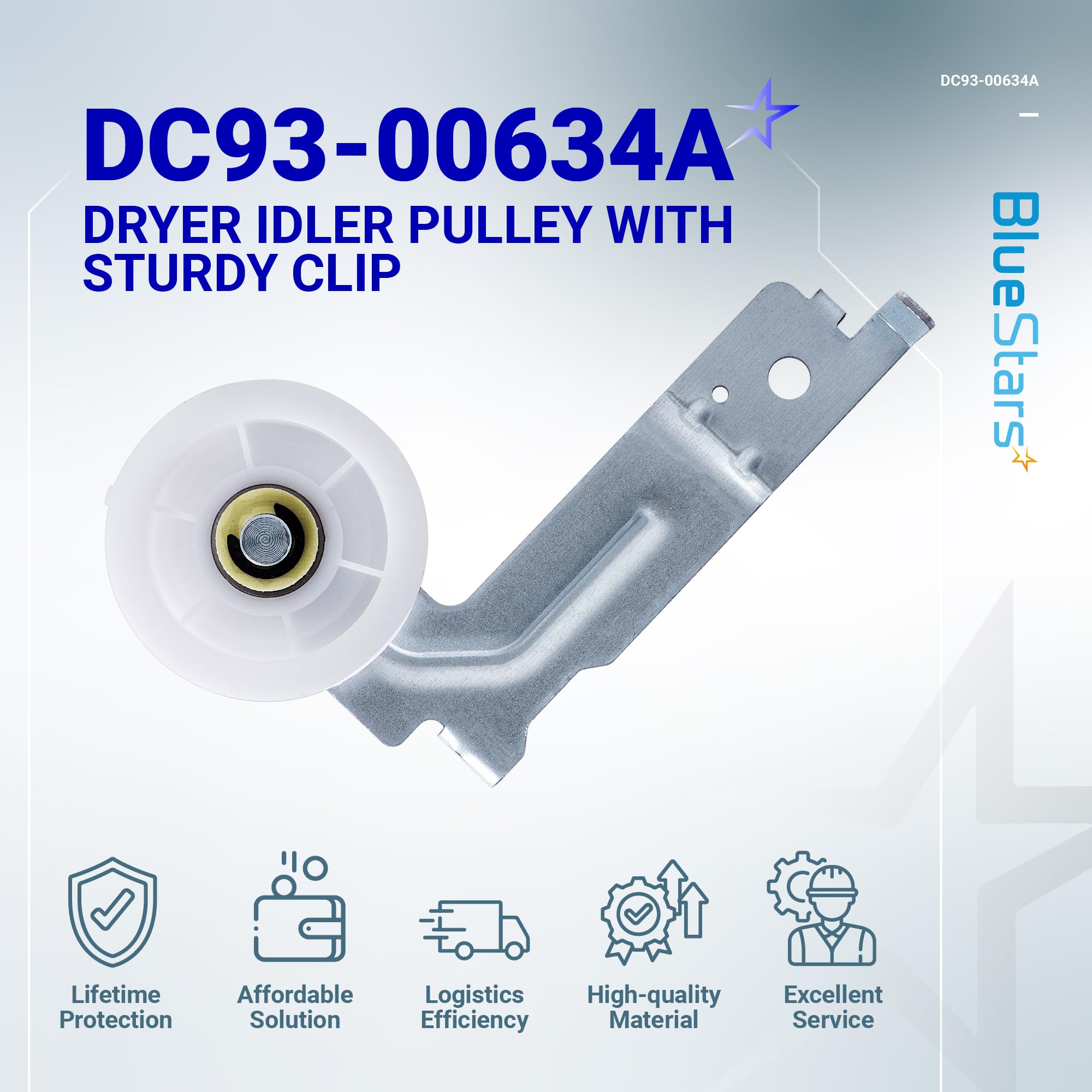 [Upgraded Dual Ball Bearings] BlueStars DC93-00634A Dryer Idler Pulley with Sturdy Clip – Compatible with Samsung Dryers DV45H7000EW DV48H7400EW DV42H5000EW DV48J7700EW DC96-00882C AP4373659
