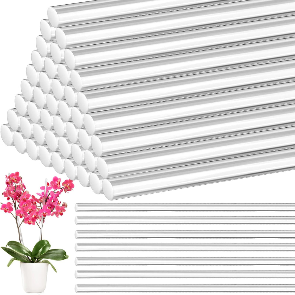 Tebery 50 Pcs 17.3 Inch Acrylic Plant Stakes, Clear Garden Orchid Sticks Rods for DIY Projects, Sturdy Potted Plant Support Stakes Holder for Single Stem Flowers, Indoor and Outdoor Plants