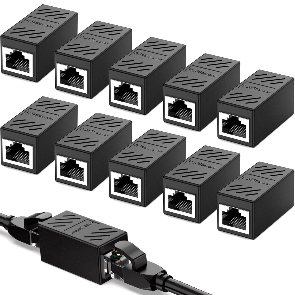 OLCANA 10 Pack RJ45 Ethernet Coupler RJ45 Ethernet Cable Connector in Line Female to Female Extender 10Gbps Coupler for Cat7 Cat6 Cat5e Cat5 Connector