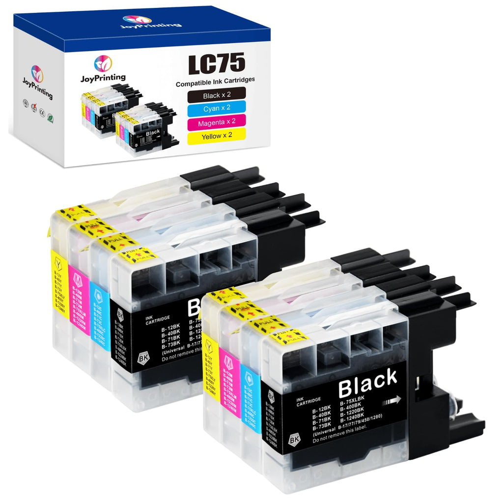 JoyPrinting LC75 Ink Cartridges Compatible LC71 LC75 Ink Cartridge Work for with MFC-J430W MFC-J825DW MFC-J435W MFC-J280W J835DW J625DW J425W J6710DW J5910DW J6510DW (8 Pack)