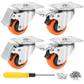 2" Plate Caster Wheels Heavy Duty 600 Lbs Load Capacity Swivel Casters with Brake Set of 4, Safety Dual Locking, No Noise Wheels for Furniture, Carts (Free Screws and Screwdriver)