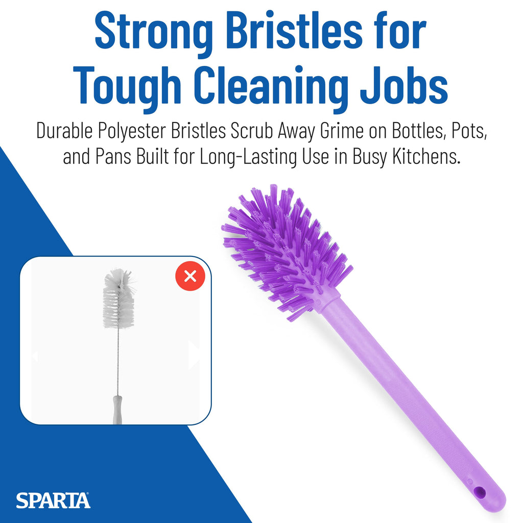SPARTA Large Water Bottle Brush Ideal for Wide-Mouth Jars, Bottles and Tumblers, Dishwashing Tool with Handle for Home and Commercial Kitchens, Plastic, 12 Inches, Purple
