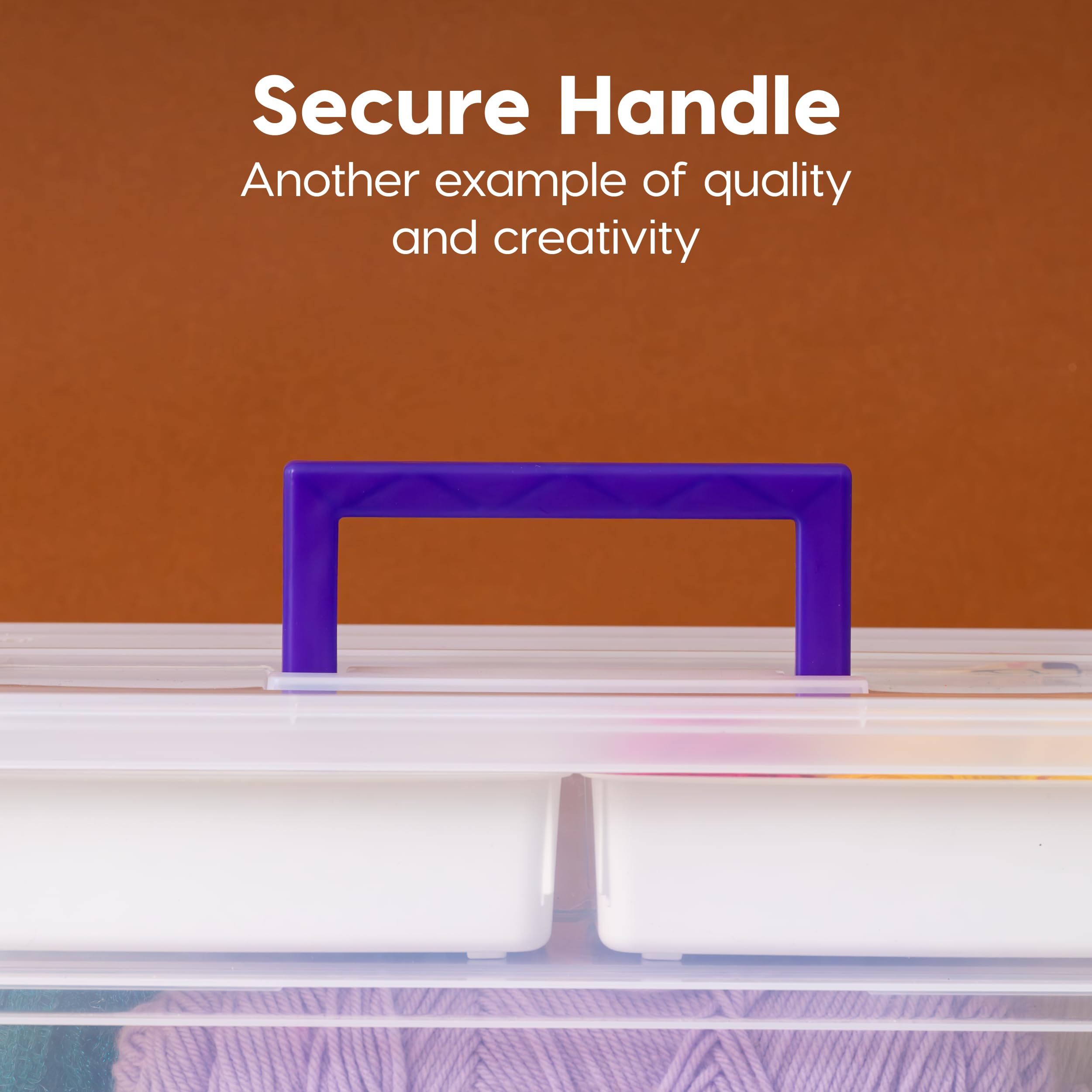 IRIS USA 8.9 L (9.4 US Qt) Large 2-Layer Portable Stack and Carry Storage Bin with Buckle-Up Lid, 4 Removable Dividers, for Arts Crafts Supplies Stationery Medicine Play-Doh Nail Polish, Clear/Violet