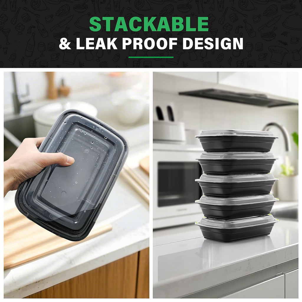 50 Pack 32 oz Meal Prep Containers with Lids, Reusable Leakproof & Food Safe Food Storage Containers, Microwave, Freezer, Dishwasher Safe Food Prep Containers, To Go Take Out Plastic Food Storage
