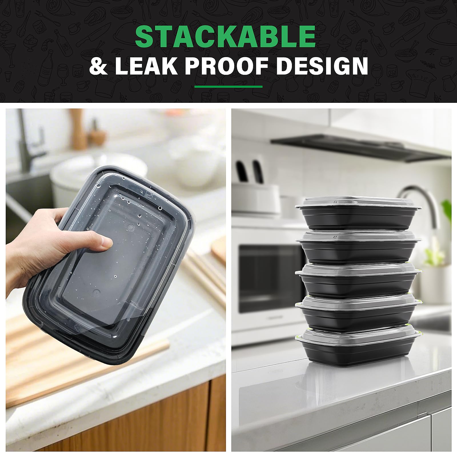 50 Pack 32 oz Meal Prep Containers with Lids, Reusable Leakproof & Food Safe Food Storage Containers, Microwave, Freezer, Dishwasher Safe Food Prep Containers, To Go Take Out Plastic Food Storage
