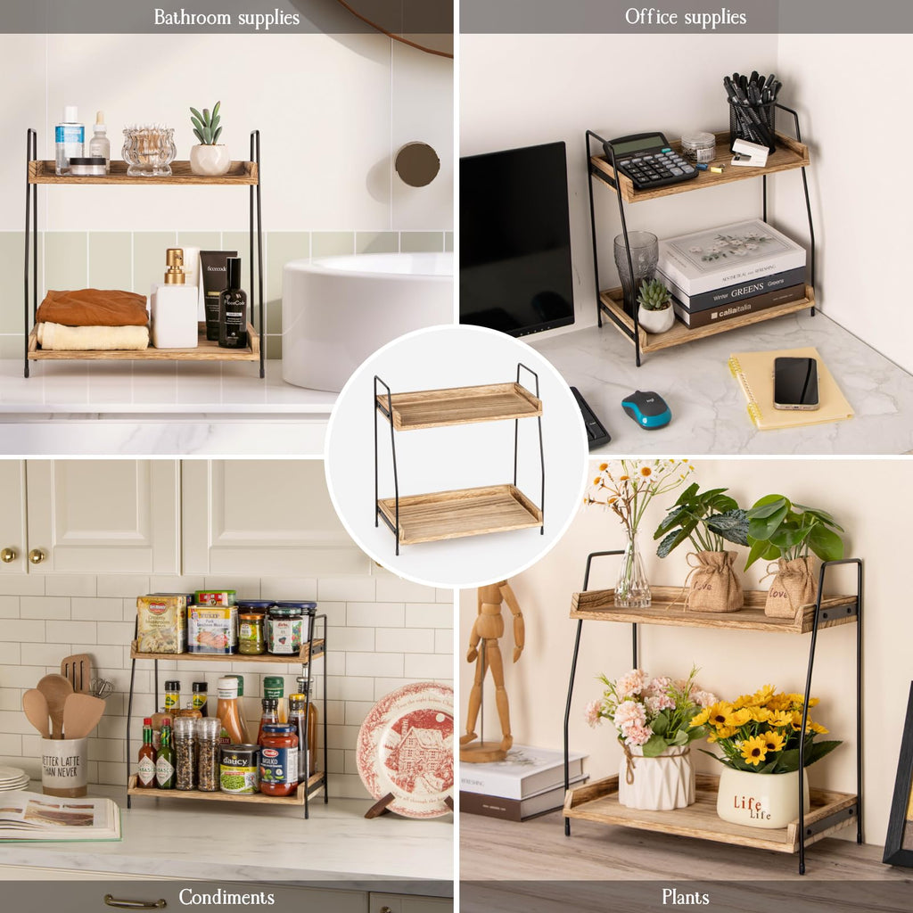 ANBOXIT Coffee Station Organizer for Countertop, Coffee Bar Accessories and Organizer, Wooden Kitchen Counter Shelf, 2 Tier Coffee Condiment Storage, Coffee Caddy for Kitchen, Home, Office - Brown