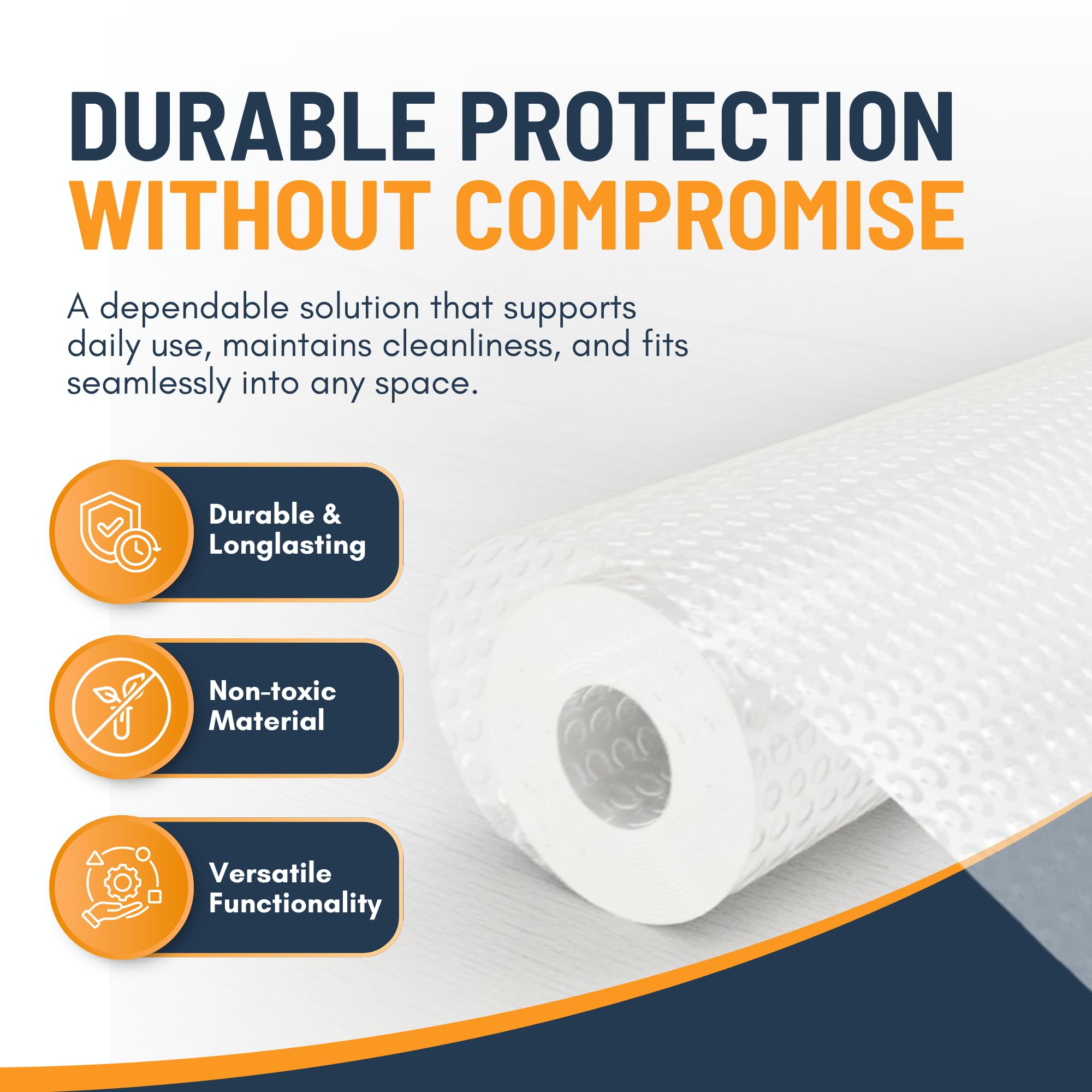 Drawer Liner Shelf Liners for Kitchen Cabinets Non-Adhesive by Linda’s Essentials (17.5 x 240 Inches) - Non-Slip Easy Clean Kitchen Cupboard and Cabinet Protector, Waterproof Mat, Clear Roll