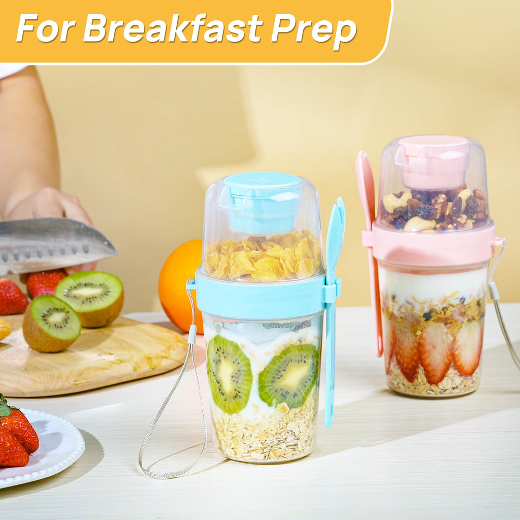Vtopmart 4 Pack 27oz Yogurt Parfait Contianer with Spoon and Sauce Cup, Overnight Oats Containers, Reusable Crunch Cup, Food Container for Breakfast with Yogurt, Cereal, Salad or Snack