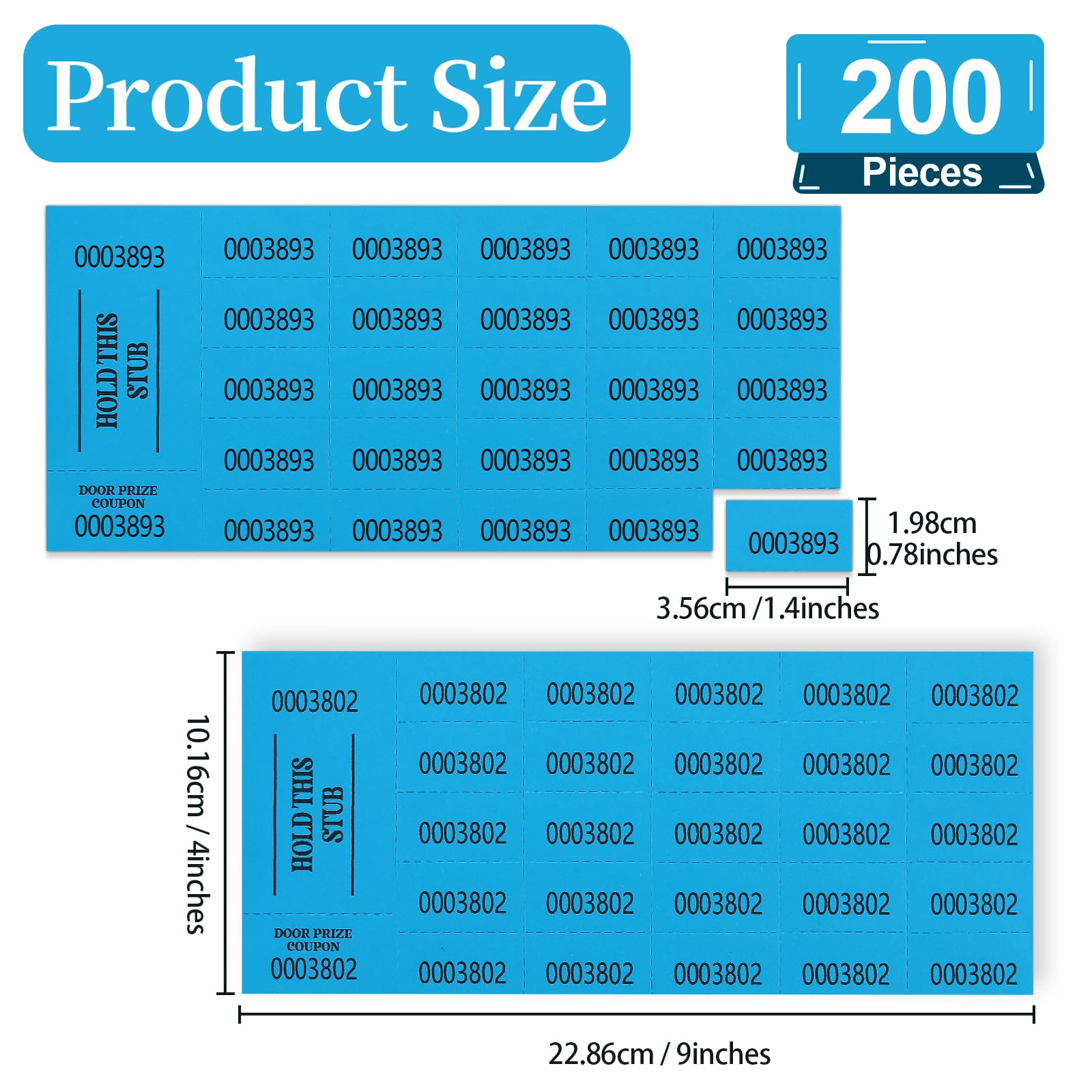 200 Sheets Raffle Tickets with Numbers Blue Chinese Auction Tickets Silent Ticket Raffle Basket Tickets 4"×9" for Blue Drink Party Carnival Fundraiser Auctions