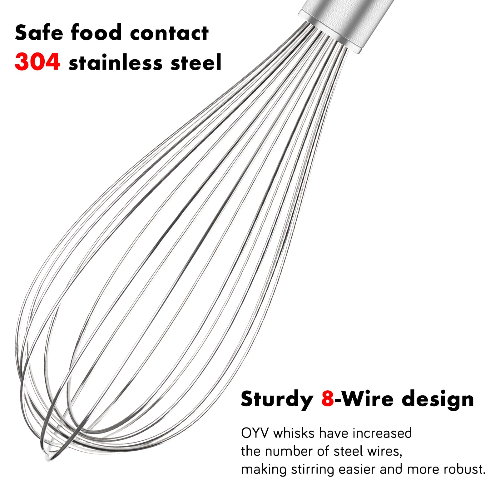 OYV 304 Stainless Steel Whisk Set, Dishwasher Safe Rustproof Metal Whisk, Professional Balloon Wire Whisks for Kitchen Cooking, Perfect for Blending, Whisking, Baking, Beating, 3 Packs (8" 10" 12")