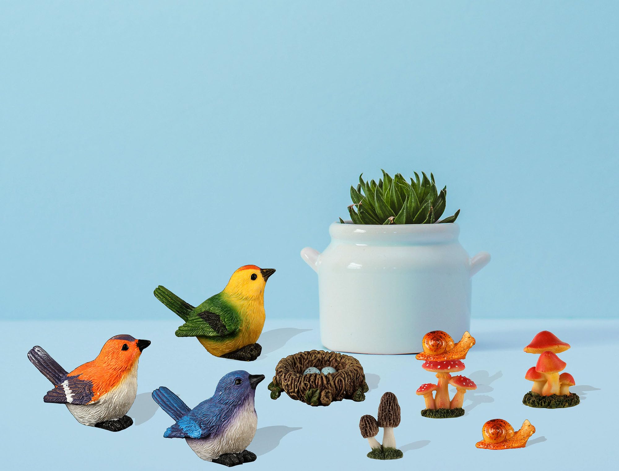 YARCHONN Miniature Garden Mushroom Ornament Outdoor, Resin Statue Snail, Novelty Robin Birds and Nest Fairy Garden Accessories for Patio, Yard, Lawn or Home Garden Decorations, Set of 9