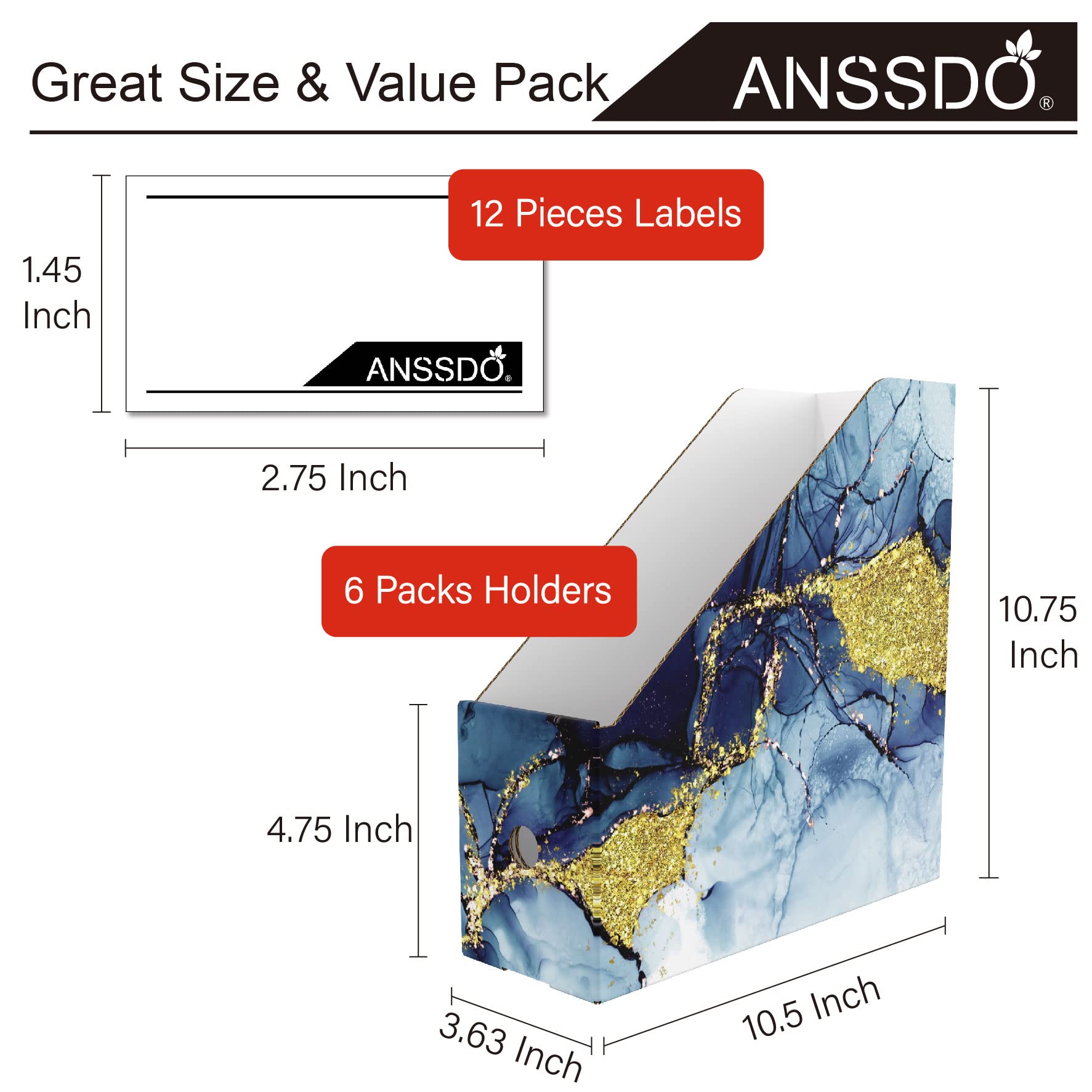 ANSSDO 6 Pack Premium Magazine Rack Office Magazine Organizer Foldable Cardboard Magazine Organizer for Books, Folders, Magazines for Office or School
