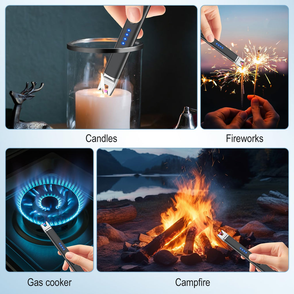 3 Pack Electric Candle Lighter Long Reach, BBQ Lighter USB C Rechargeable, Electronic Windproof Arc Plasma Lighter for Outdoors, Camping, Hiking and Campfire