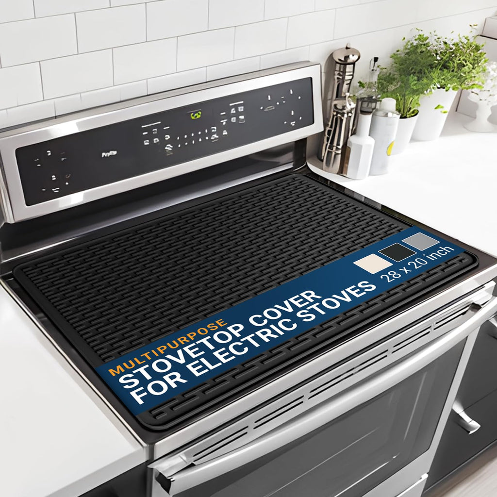 Thick Silicone Stove Top Covers for Electric Stove (28 x 20 Inch) - Silicone Mat for Glass Cooktop, Heat-Resistant Cover Protector, Electric Cooktop Mat with AntiSlip Backing Kitchen Accessory (Black)