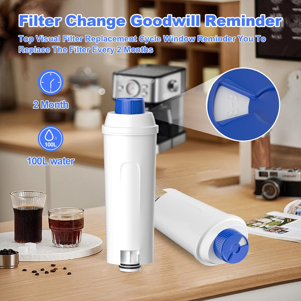 BREAUILL Replacement Water Filter Compatible with DeLonghi DLSC002, 4 Pack Water Filter Compatible with DeLonghi ECAM, ECAM, ETAM, EC, BCO, BC Series Coffee Maker, Soften Water