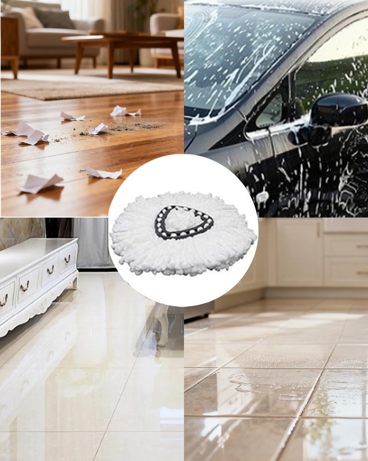 6 Pack Spin mop Replacement Heads with 1 Rotating Base,100% Microfiber head Refills, EasyWring Mop Refills Compatible with Vileda Mop Head,Machine Washable ﻿and Easy Cleaning Replace