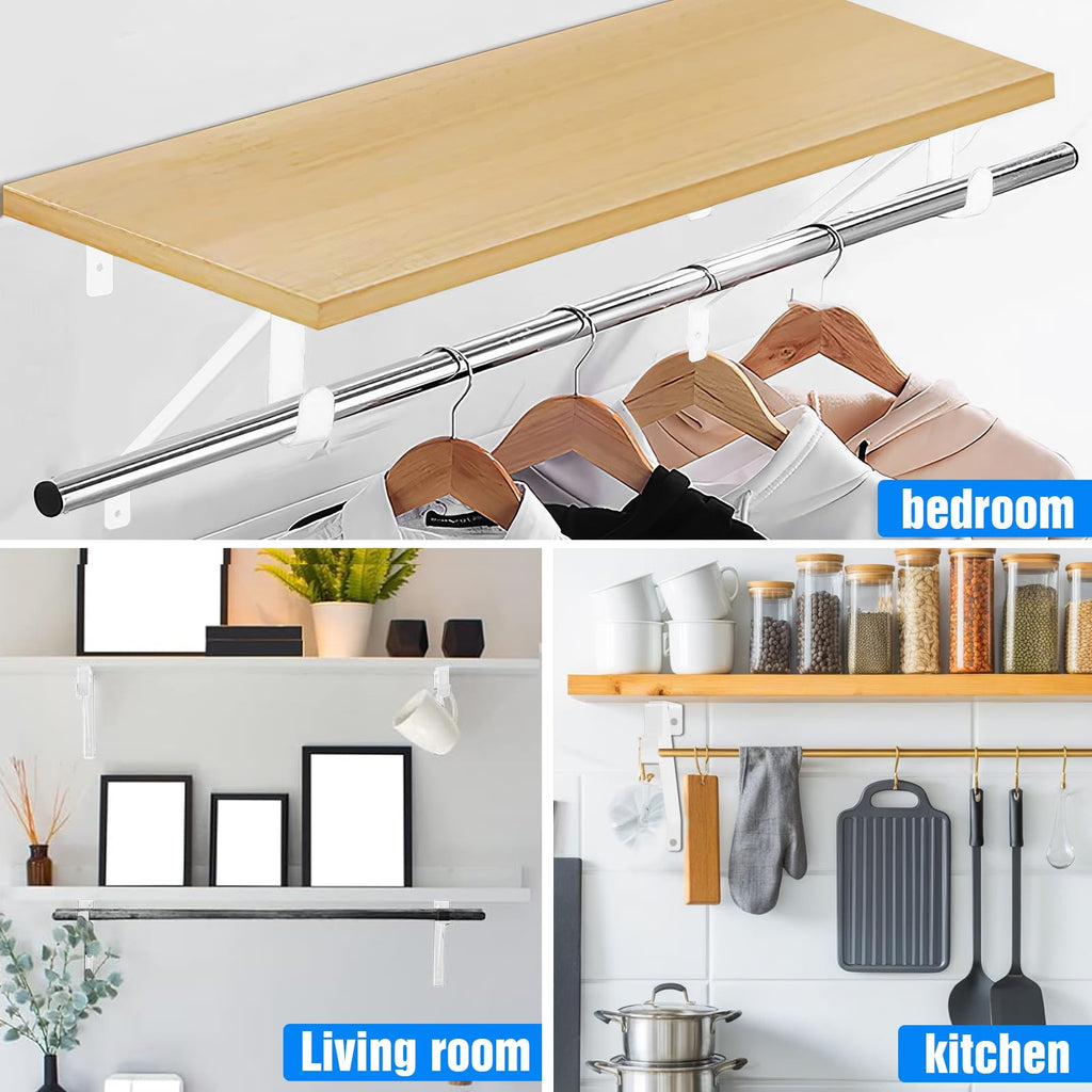 Closet Shelf and Rod Bracket, Heavy Duty Adjustable Closet Rod Bracket with Shelf Holder - White Closet Rod Support & Shelf Brackets for Storage (White Adjustable, Count, 2)