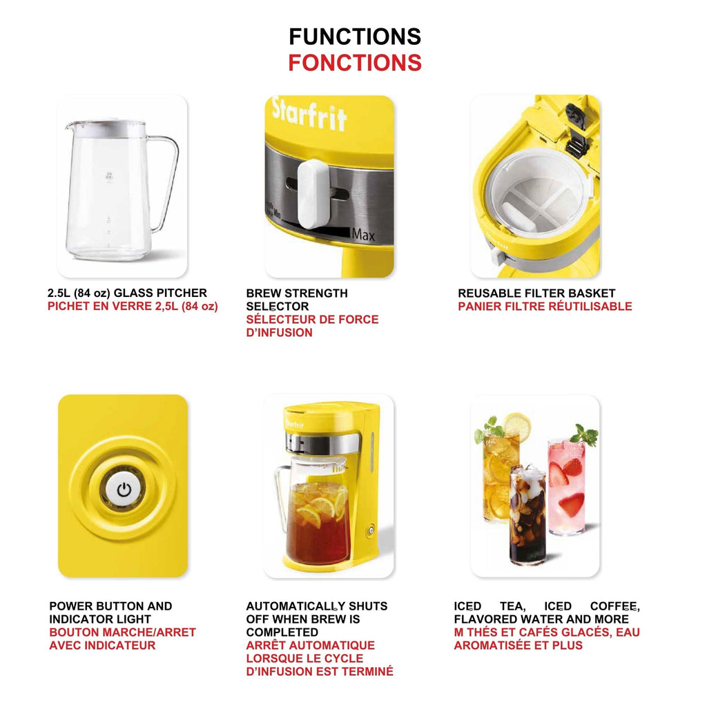 Starfrit Electric Iced Tea & Iced Coffee Maker - 2.5L Pitcher - Auto Shut-Off - Yellow