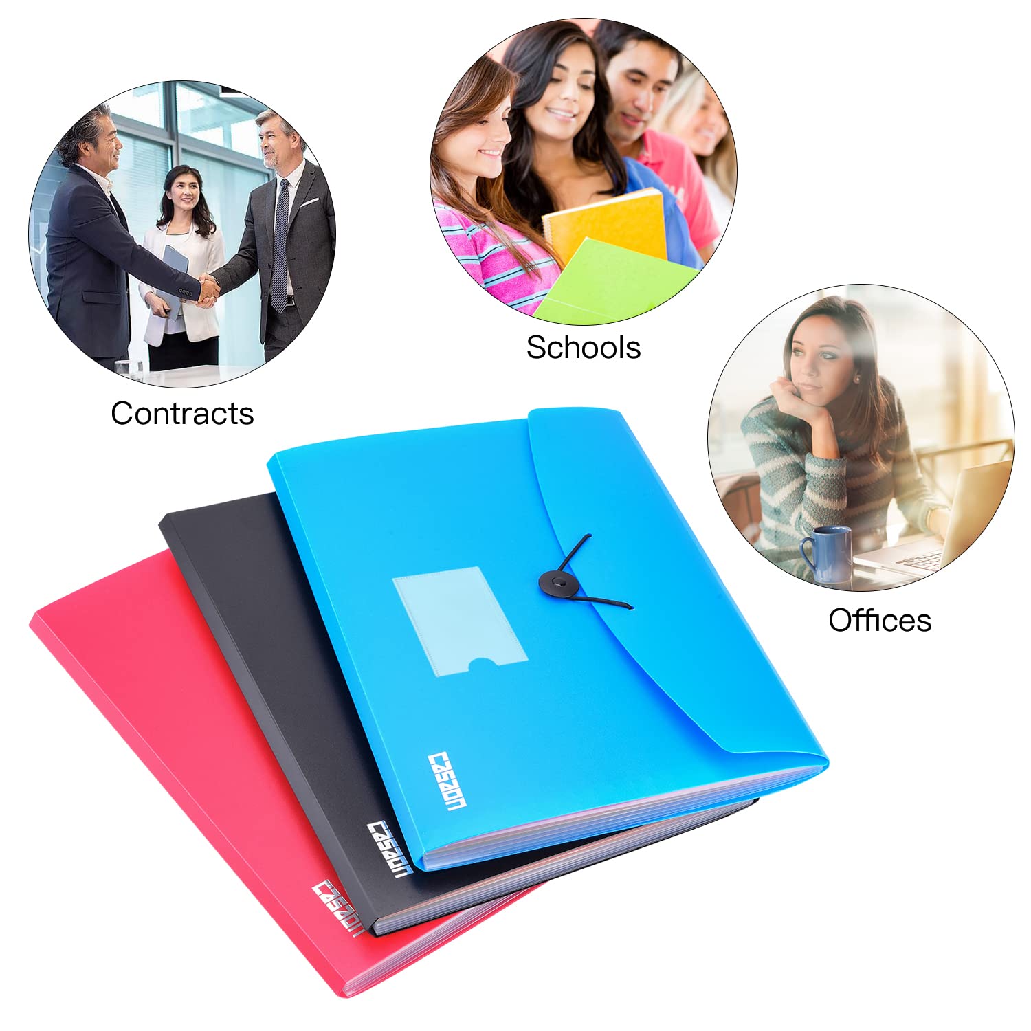 3 Pack 13-Pocket Expanding File, Plastic Expandable File Folder with Pockets, Accordion Organizer Folder - Black&Blue&Red