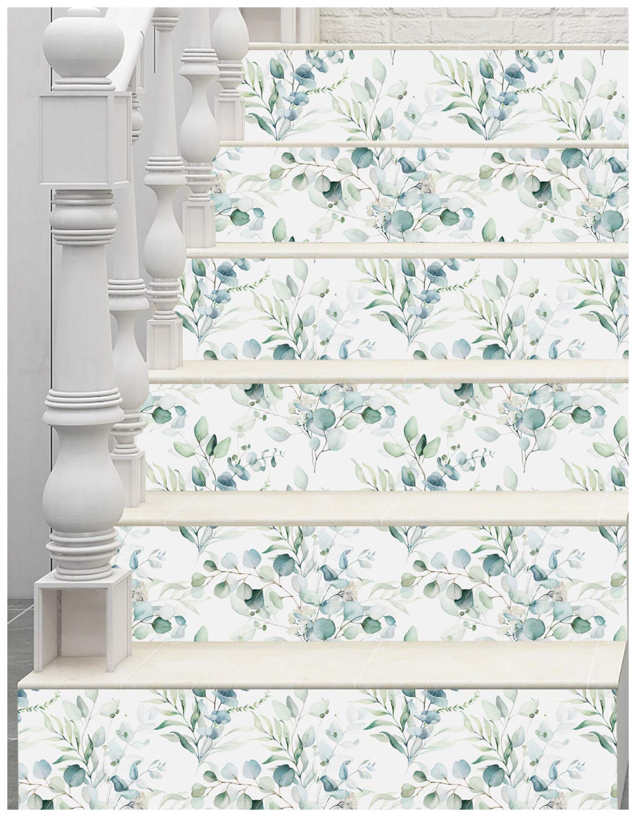 HaokHome Peel and Stick Wallpaper Green/White Eucalyptus Leaf Wall Mural Home Nursery Decor 44.5cm x 3m