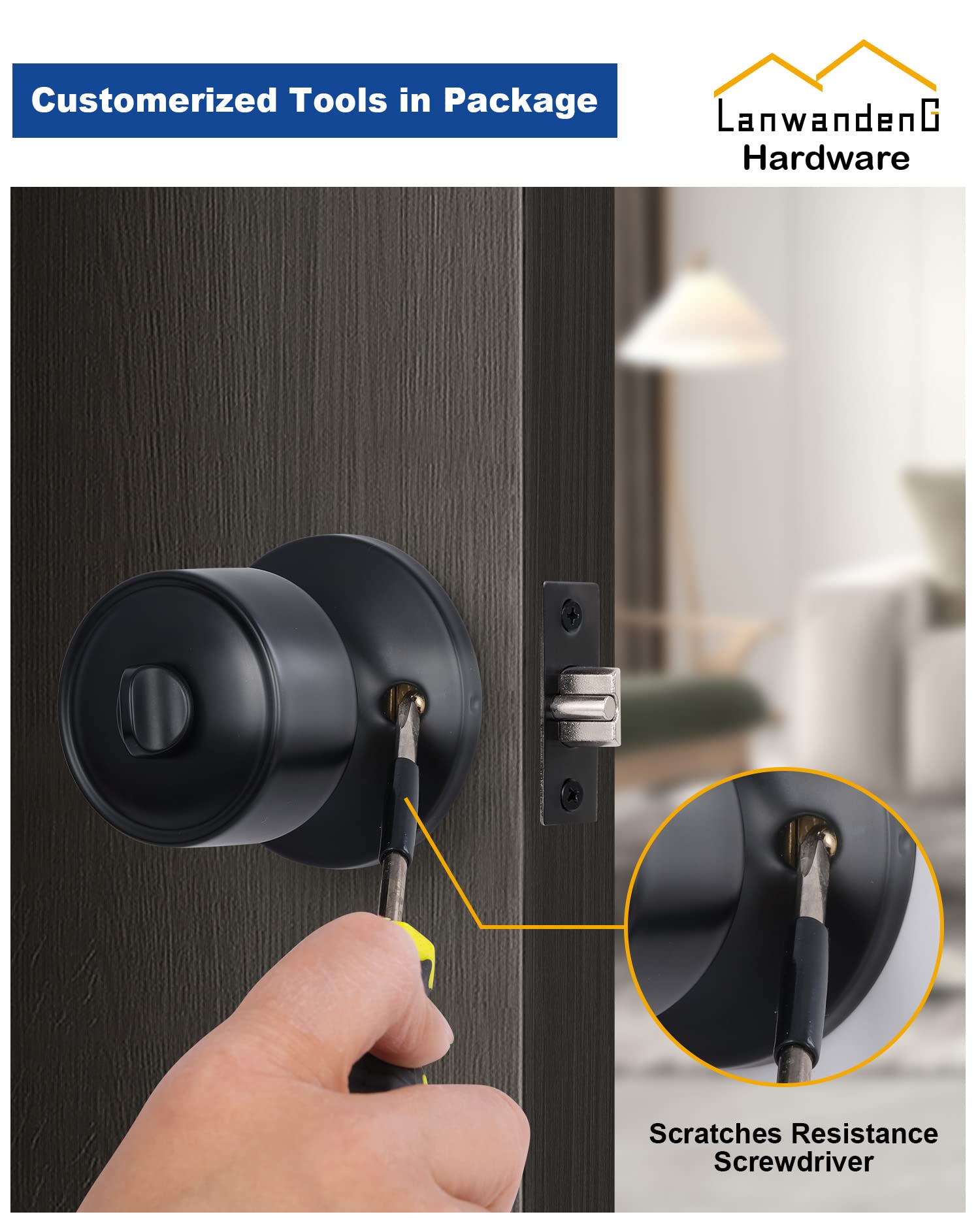 Lanwandeng Keyed Alike Entry Door Knob with Lock, Matte Black Door knobs with Lock for Bedroom/Bathrooom, Exterior/Entrance Door Lock