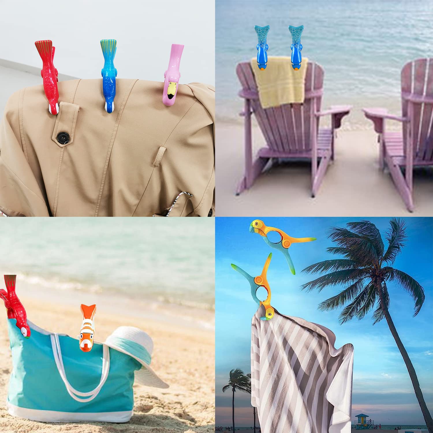 Paifeancodill Creative Beach Towel Clips, 4 Pcs Clownfish Towel Clips for Beach Chairs Plastic Lounge Chair Towel Clips, Beach Chair Clips, Pool Clips for Lounger, Lounge Chair(Blue+Orange Clownfish)