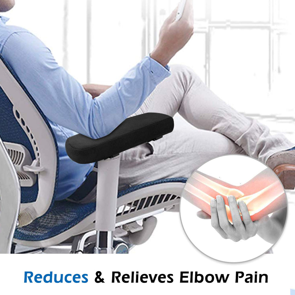MoKo Chair Armrest Pads, Set of 2 Office Ergonomic High Density Foam Soft Elbow Pillow Cushion for Forearm Pressure Relief Adjustable Universal Padded Chair Armrest Cover - Black