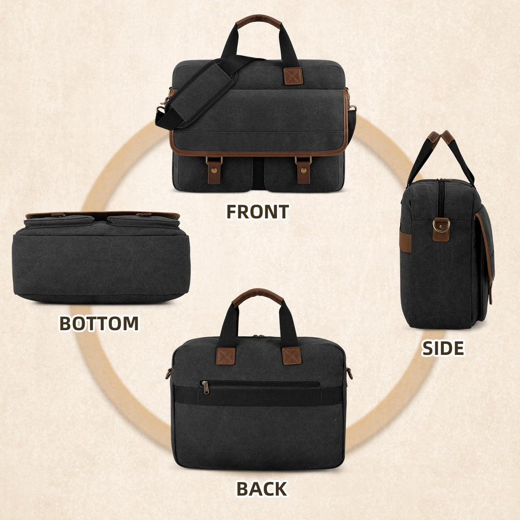 Lubardy Messenger Bag for Men, 15.6 Inch Laptop Bag Computer Office Laptop Bag for Men, Waterproof Work Bags Canvas Messenger Laptop Briefcase Satchel for Business College Travel, Black