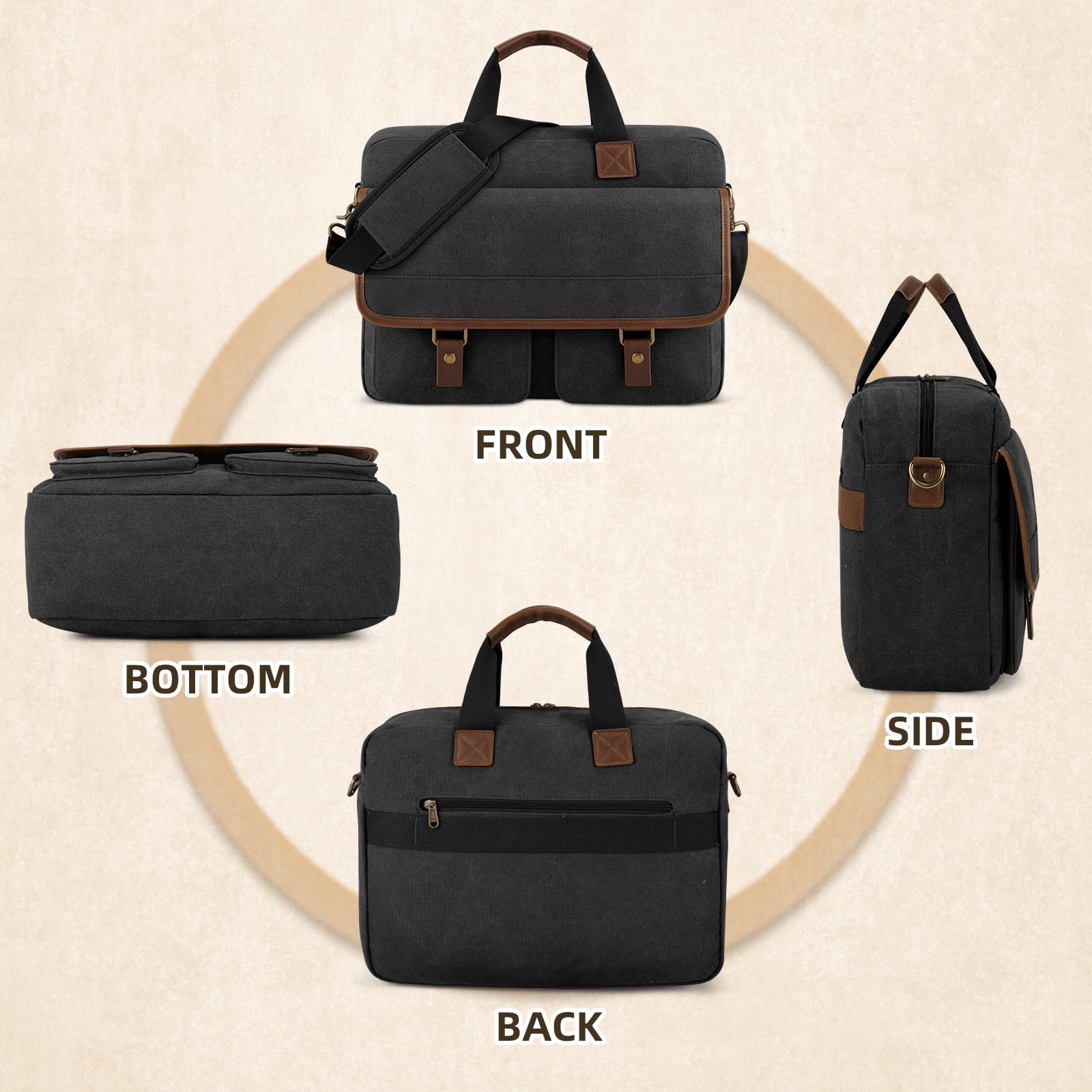 Lubardy Messenger Bag for Men, 15.6 Inch Laptop Bag Computer Office Laptop Bag for Men, Waterproof Work Bags Canvas Messenger Laptop Briefcase Satchel for Business College Travel, Black