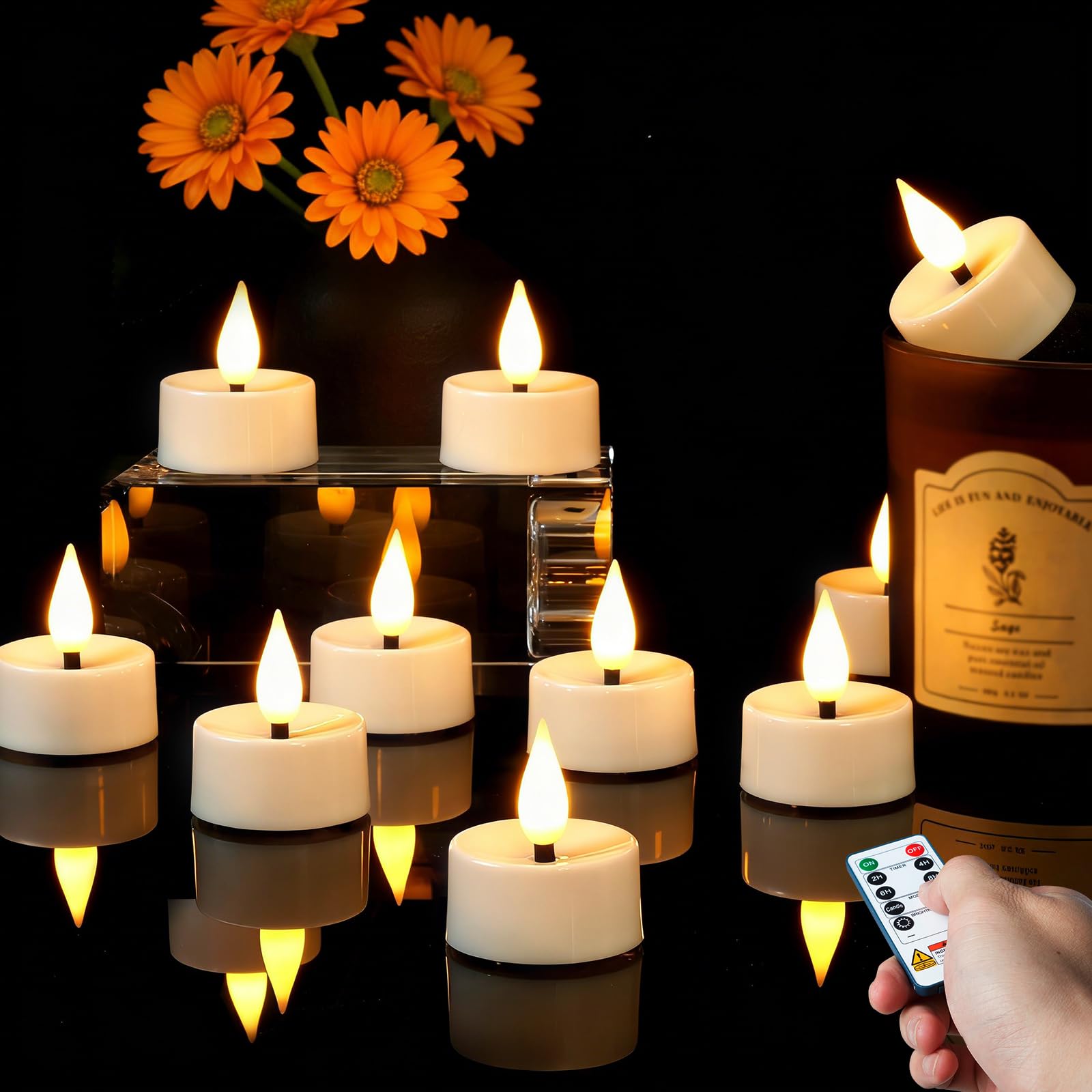 BEICHI 12 Pack 2/4/6/8H Timer Tealights Flameless Fake Remote Candle Flicker Realistic for New Year Decorations, Christmas, Birthday, Valentine's Day, Wedding Table Centerpiece, Long Last 400+ Hours