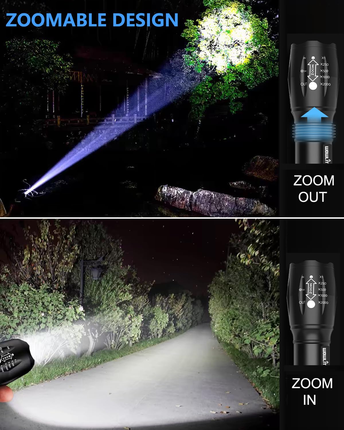 LED Flashlight, Wowlite Ultra Bright XML T6 LED Torch with 5 Light Modes & Adjustable Focus for Emergency Camping Hiking (3 Pack)