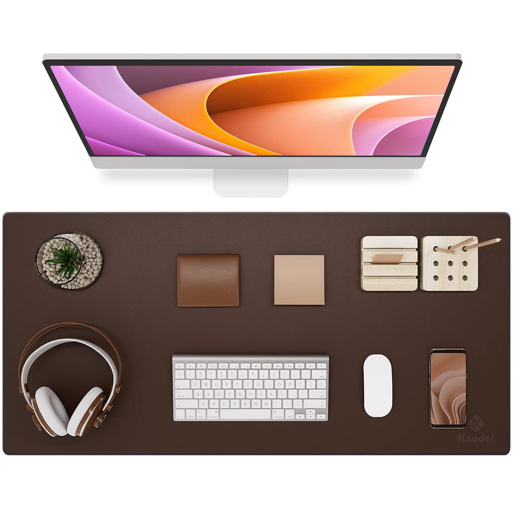 Knodel Non-Slip Desk Mat, Mouse Pad, Waterproof Desk Pad for Desktop, Leather Desk Pad for Keyboard and Mouse, Desk Pad Protector, Desk Writing Pad for Office and Home (35.4"x17", Dark Brown)