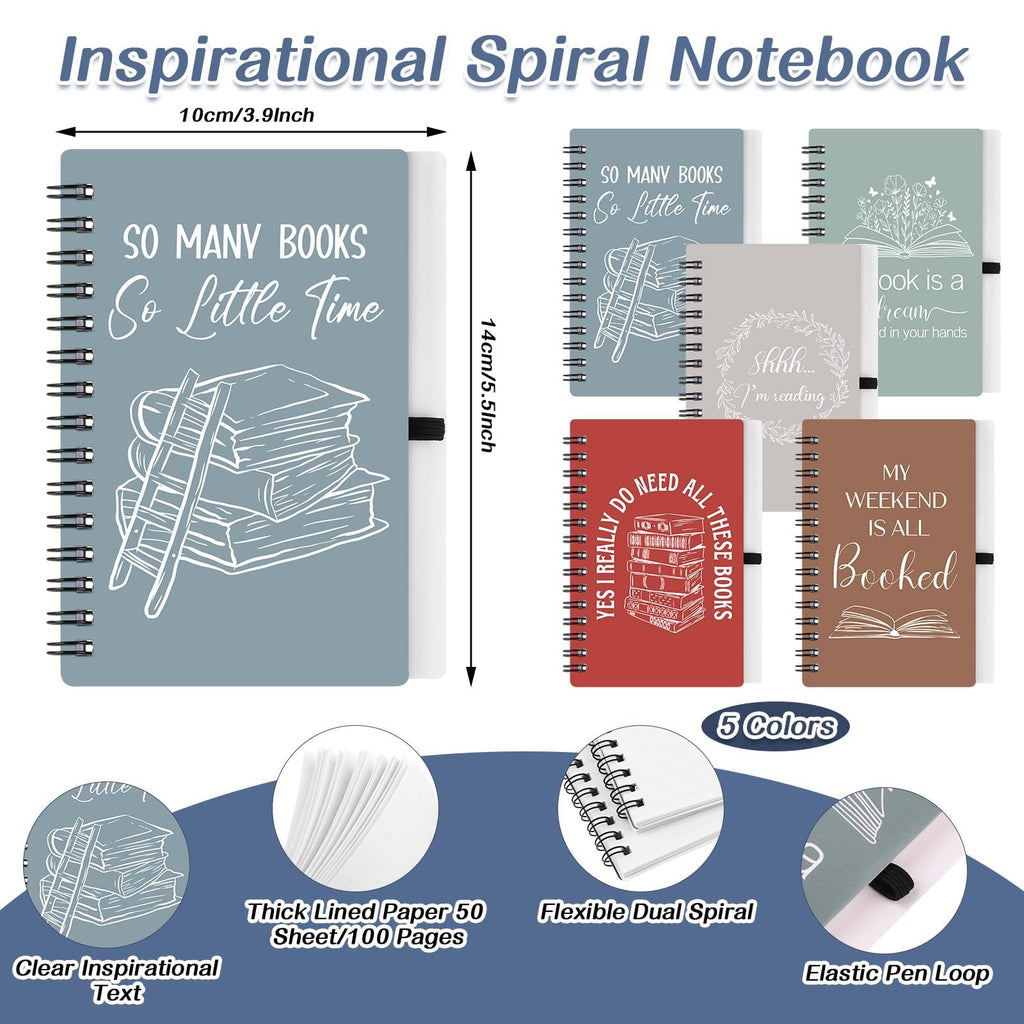 20 Pcs Book Lover Gift Include 10 Librarian Inspirational Notebooks 10 Motivational Ballpoint Pens School Librarian Day Gift Book Club Reading Journal for Reader Student Teacher Gifts School Office