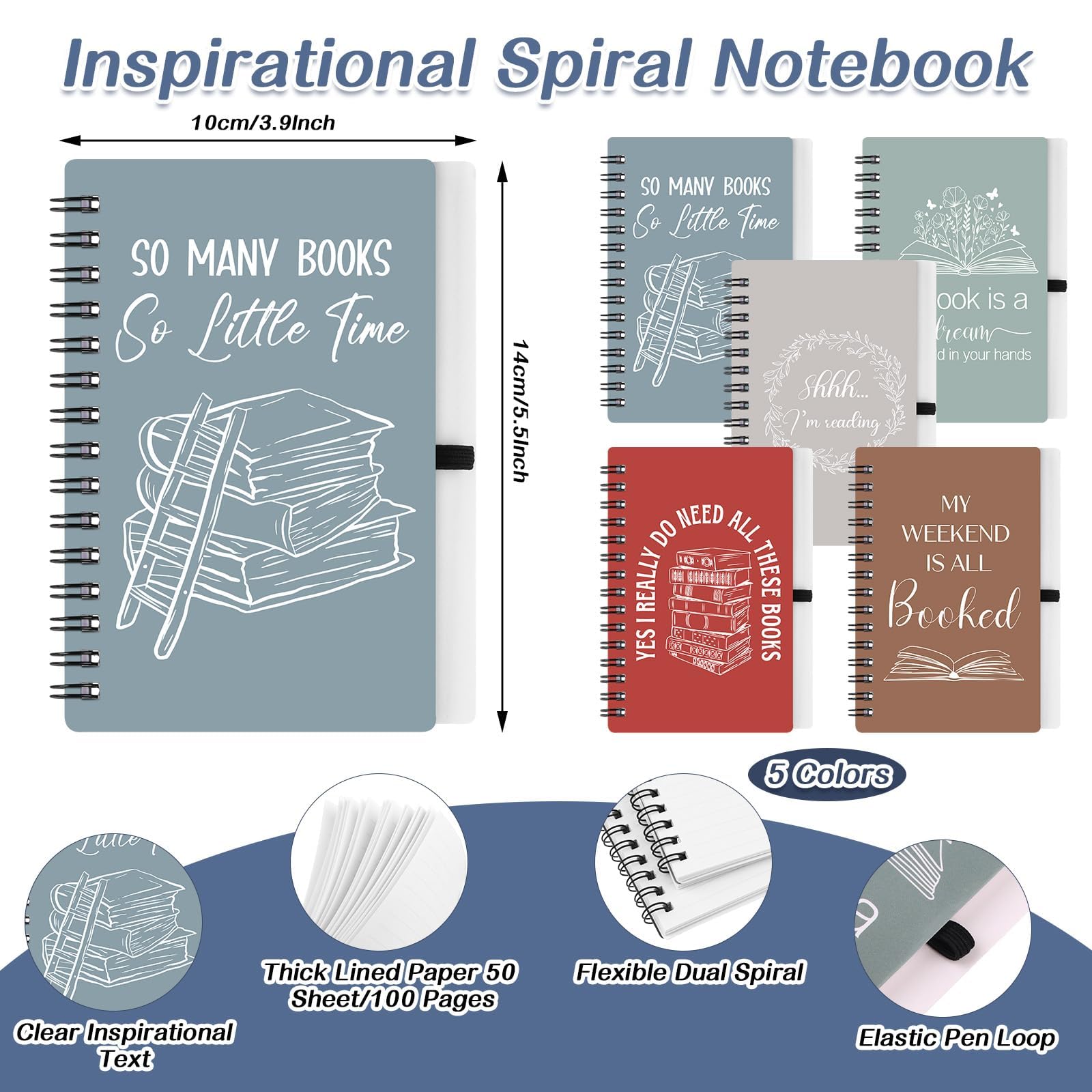 20 Pcs Book Lover Gift Include 10 Librarian Inspirational Notebooks 10 Motivational Ballpoint Pens School Librarian Day Gift Book Club Reading Journal for Reader Student Teacher Gifts School Office