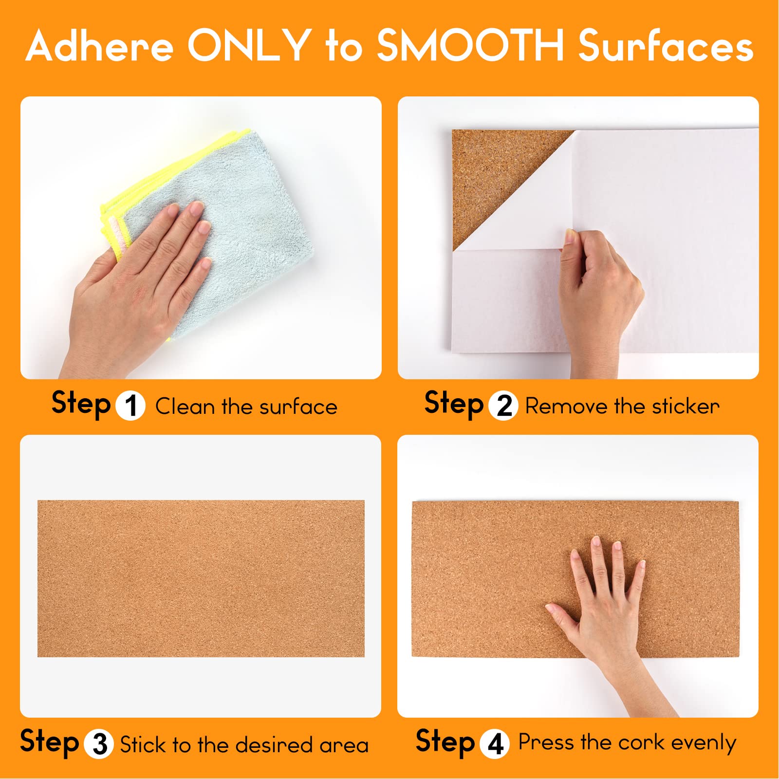 TUPARKA 6 Pack Cork Board Bulletin Boards 17"x8" - 1/4" Self-Adhesive Corkboards With 100 Push Pins for Wall, Home, School, Office Decorative