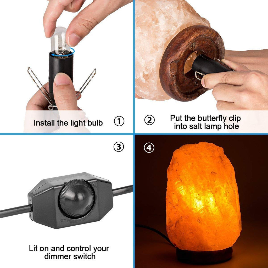 OHLGT 2-Pack Salt Lamp Cord Replacement with Dimmer Switch 5 feet Lamp Cord and 6-Pack Halogen Salt Lamp Bulbs(15 Watts)