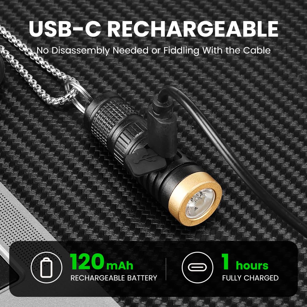 Yemao Rechargeable Keychain Flashlight with Chain,600 High Lumens EDC Pocket Flashlights, Mini Flashlight with 6 Modes for Home Daily Use,Outdoor Emergency,Perfect Pocket Gift for Friends and Family
