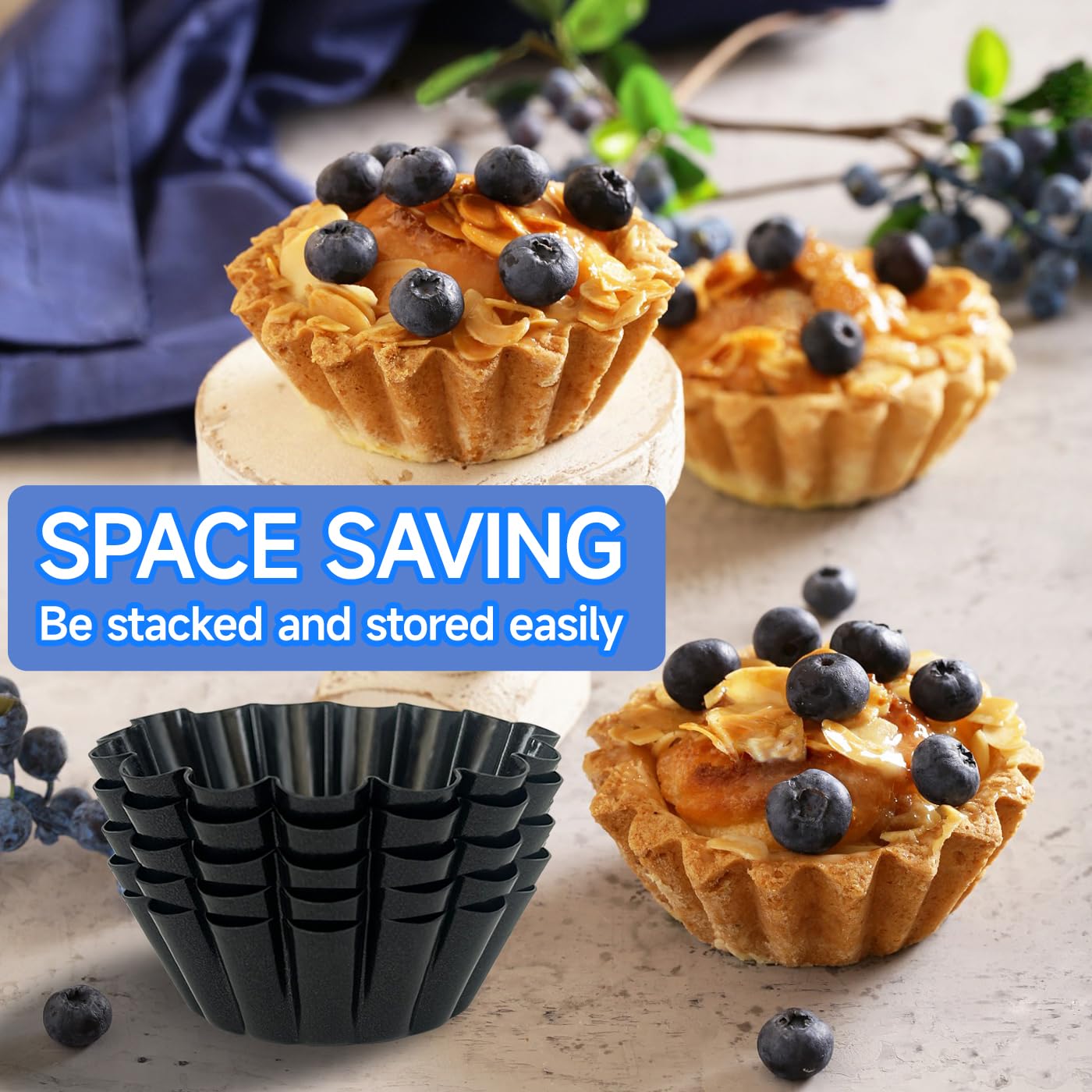 14PCS Egg Tart Molds, Non Stick Mini Tart Pans, 2.6-Inch Fluted Mini Pie Pans for Baking