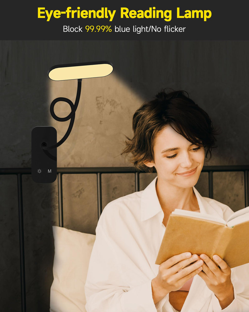 CUHIOY Desk Lamp Clip on Reading Light, USB-C Battery-Operated Rechargeable Table Lamps with Clamp for Dorm Home Office, 38LEDs Bed Headboard Light, 5 Colors 5 Brightness, Flexible Gooseneck（Black）